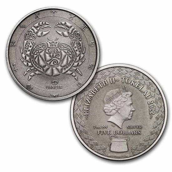 Sada 12 mincí Tokelau: Zodiac Series 12 x 1 unce stříbra 2022 Antique Coins