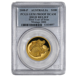 Koala 1 uncia arany 2008-P Proof magas domborzatú PCGS GEM DCAM első kibocsátási év