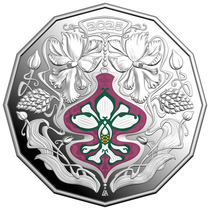 Christmas Decoration - Festive Floral kolorované 50c Stříbro 2025 Proof