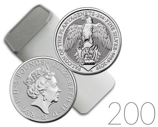A királynő állatai: Plantagenet Sólyom 2 uncia ezüst 2019 200 darabos csomag