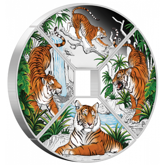 Tuvalu: Year of the Tiger Quadrant Four-Coin Set 1oz Silver 2022 Proof