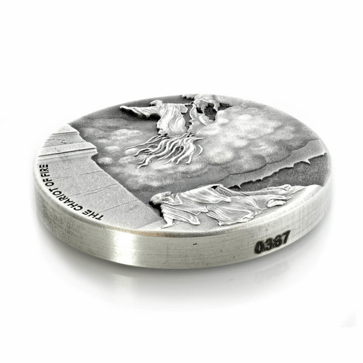 Niue: Biblické příběhy – Ohnivý vůz 2 unce stříbra 2018 Proof Antiqued Coin
