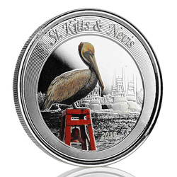 Svatý Kryštof a Nevis: Brown Pelican barevná 1 unce stříbra 2019 Proof