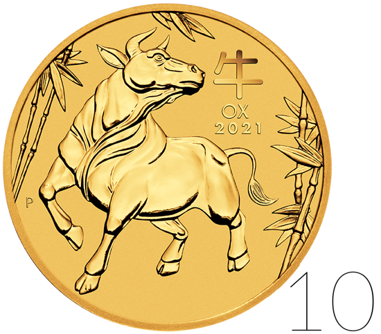 Lunar III: Jahr des Ochsen 1 oz Gold 10 Stück 2021