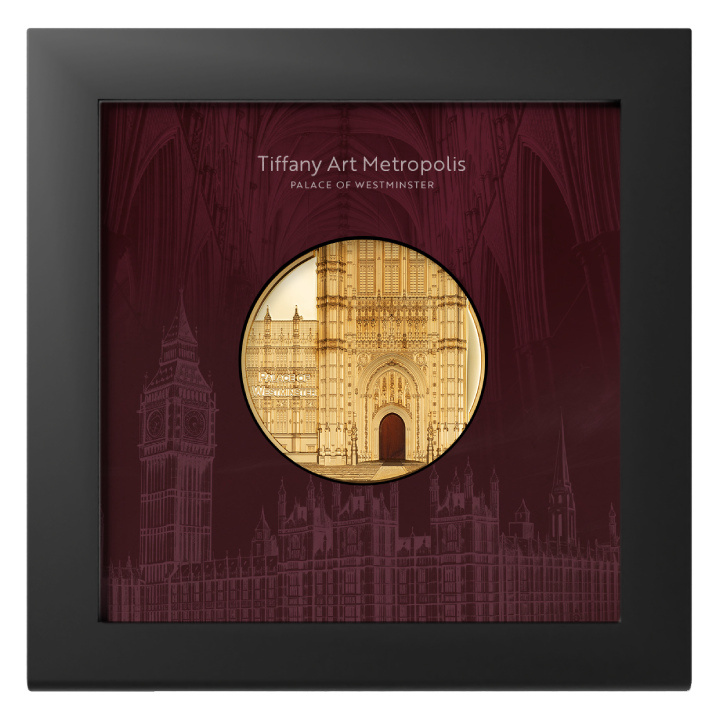 Palau: Tiffany Art Metropolis - Palace of Westminster kolorowany 5 uncji 2023 Proof Ultra High Relief