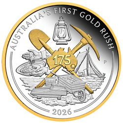 Silbermünze Perth Mint: Australia’s First Gold Rush 175th Anniversary vergoldet 1 Unze Silber 2026 Proof