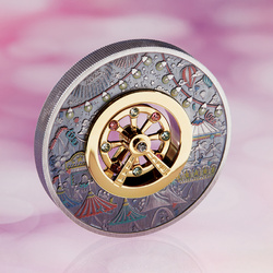 Tuvalu: Ferris Wheel kolorowany 2 uncje Srebra 2025 Antiqued Coin