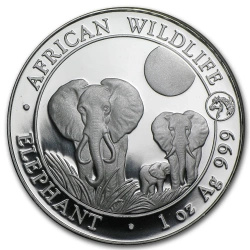 African Wildlife: Somali-Elefant 1 Unze Silber 2014 African Wildlife: Somalia-Elefant 1 Unze Silber 2014 mit Pferde-Pivymark