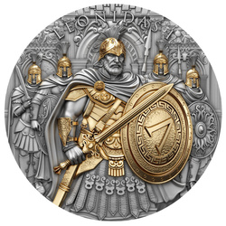 Niue: Leonidas I pozłacany 2 uncje Srebra 2025 Antiqued Coin