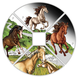Juego de 4 Monedas Tuvalu: Año del Caballo Quadrant Colorada 4 x 1 Onza Plata 2026 Proof