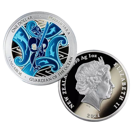 Tangaroa Guardián del Océano: Conjunto de 2 monedas de colores 2 onzas Plata 2021