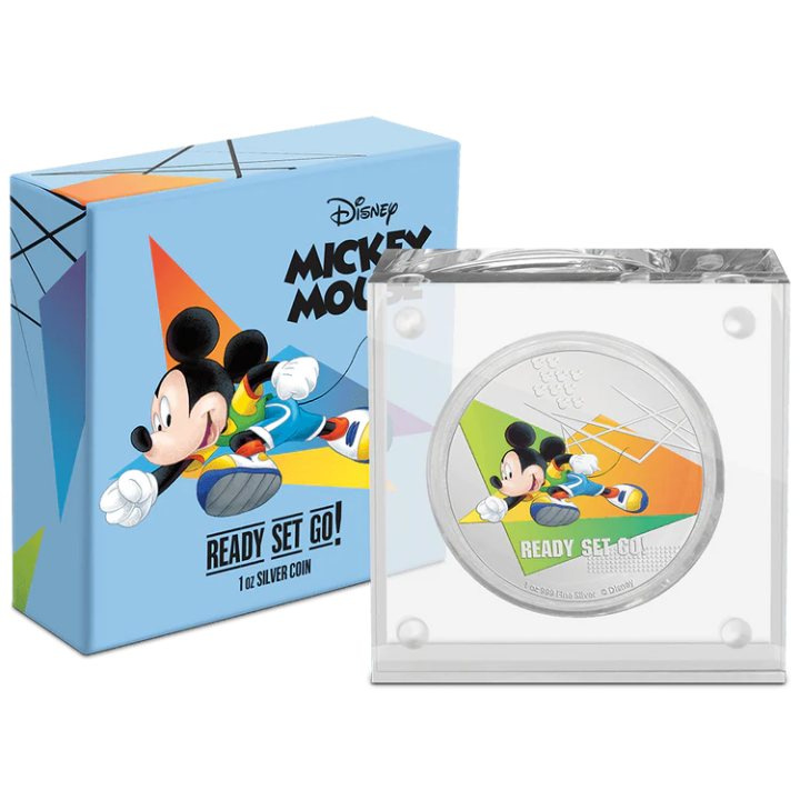 Niue: Disney Mickey Mouse - Ready Set Go! kolorowany 1 uncja Srebra 2020 Proof