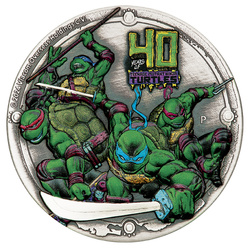 Tuvalu: Teenage Mutant Ninja Turtles - 40° anniversario colorato 2 once d'argento 2024 Moneta antica ad alto rilievo