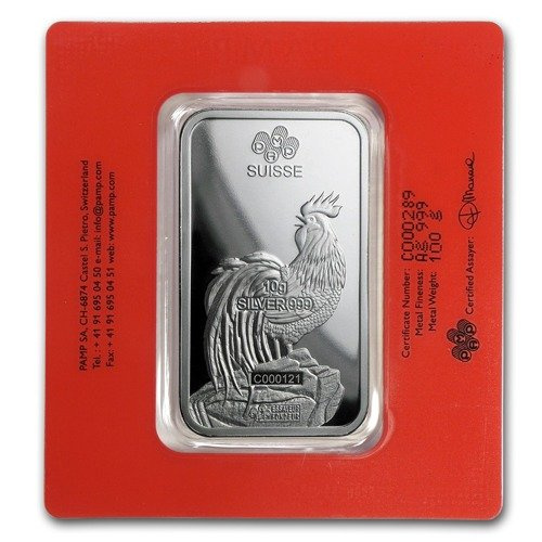100 gram Bar Silber Lunar Jahr des Hahn