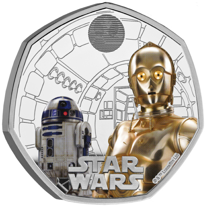 Star Wars: R2-D2 and C-3PO 50p coloured Silver 2023 Proof