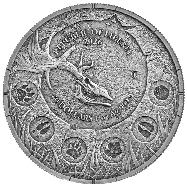 Srebrna Moneta Germania Mint: Megafauna - Giant Deer Oblivion 1 uncja Srebra 2026 Black Light Colours Antiqued Coin