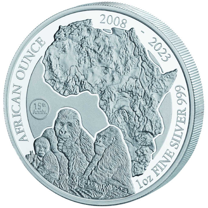 Rwanda: African Ounce - 15th Anniversary Mountain Gorilla 1 oz Silver 2023 Proof