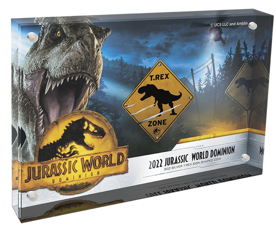 Niue: Jurassic World Dominion - T.REX barevný 2 unce stříbra 2022 Antiqued Coin