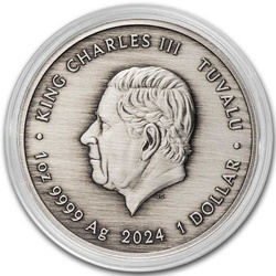 Tuvalu: Bandera Negra - The Kingston 1 oz Plata 2024 Moneda envejecida