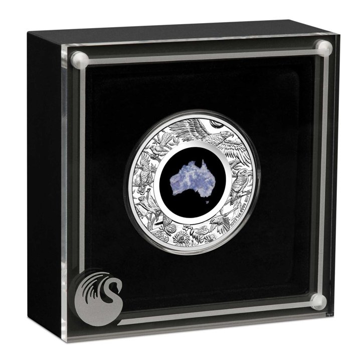 Great Southern Land 1 oncia d'argento 2022 Proof (moneta con lepidolite blu)