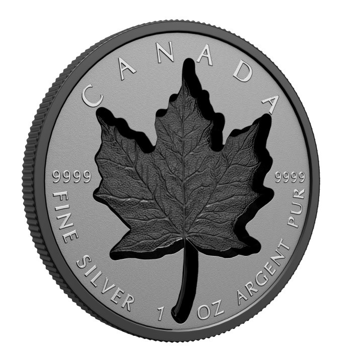 Hoja de Arce Canadiense - Super Incuse 1 oz Plata 2023 Prueba de Rodio Negro