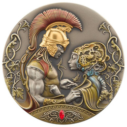 Niue: Myths of Love - Medea's and Jason's Love coloured, gold plated $5 Plata 2022 Moneda en alto relieve envejecida
