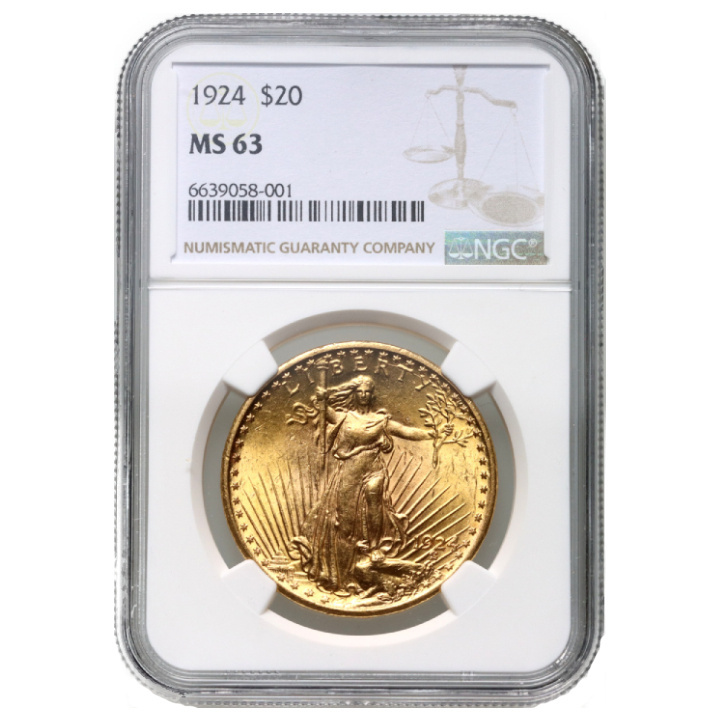 Saint-Gaudens Águila Doble de Oro 20 Dólar 1924 NGC MS63