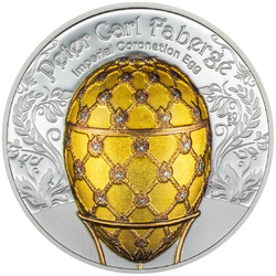  Mongolia: Peter Carl Fabergé - Imperial Coronation Egg coloured 2 oz Silver 2024 Proof High Relief Coin