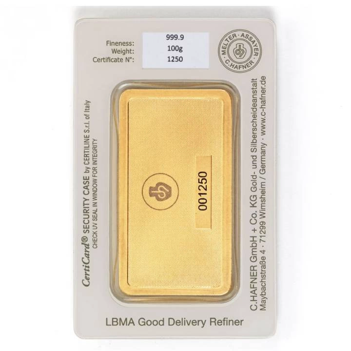 Lingote de oro C. Hafner 100 g