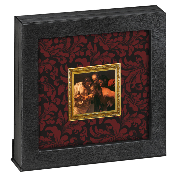 Niue: Caravaggio - The Incredulity of Saint Thomas coloured 1 oz Silver 2022 Gilded Proof Coin