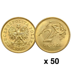 Banca Nazionale Polacca: 2 grosze Rotolo bancario (50 pezzi) - Anni vari