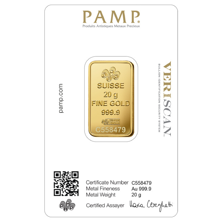 Pamp Suisse Fortuna Veriscan lingote de 20 gramos de Oro LBMA GD Refiner