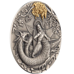 Niue: Myths of Love - Jason and the Argonauts gold plated $5 Silver 2022 High Relief Antiqued Coin