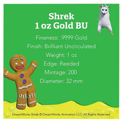 Niue: Shrek 20 Aniversario de la película 1 oz Oro 2021