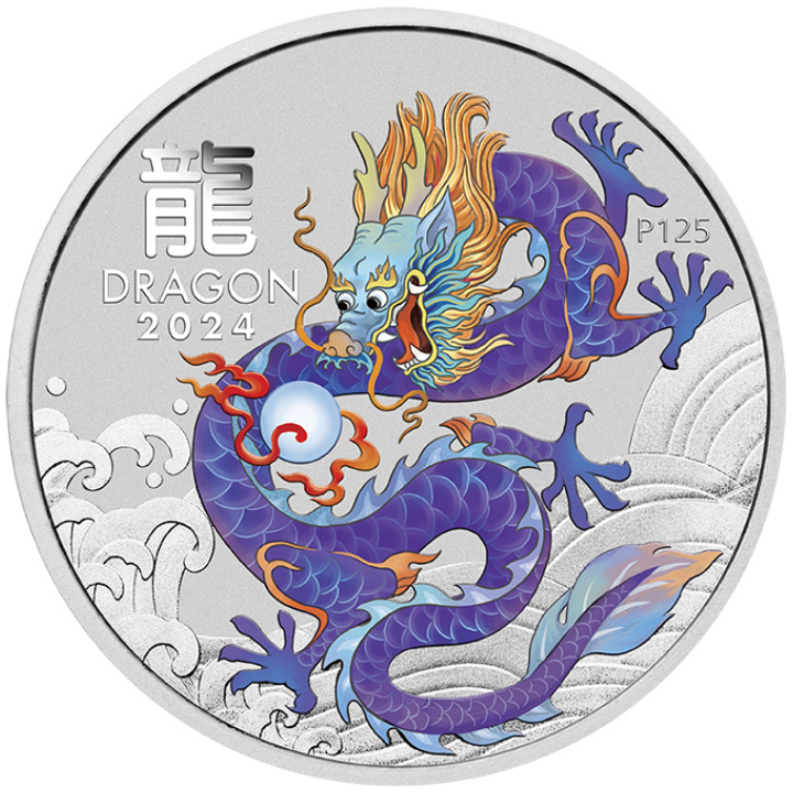 Perth Mint: Lunar III – A sárkány éve „Lila sárkány” színezett 1/2 uncia ezüst 2024
