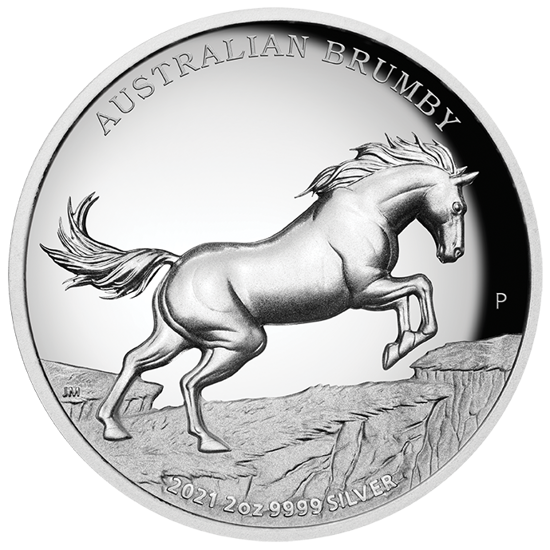 Australijski dziki koń - Brumby 2 uncje Srebra 2021 High Relief Proof