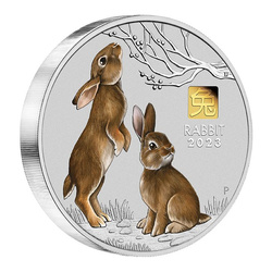 Perth Mint : Lunar III - Année du lapin colorée 1000 grammes d'argent 2023 Gold Privy Mark