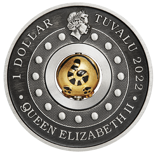 Tuvalu: Lunar III - Anno del Tigre 1 oncia d'argento 2022 Rotating Charm Antiqued Coin