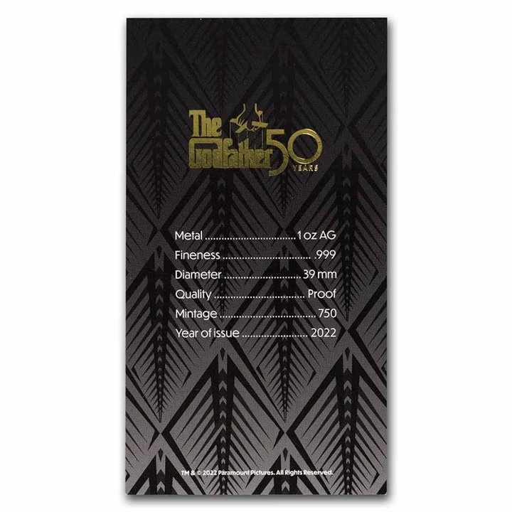 Niue: The Godfather colorato 50° anniversario del film 1 oncia d'argento 2022 Proof