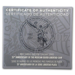 Déesse mexicaine de la liberté 35e anniversaire 3 onces d'argent 2017
