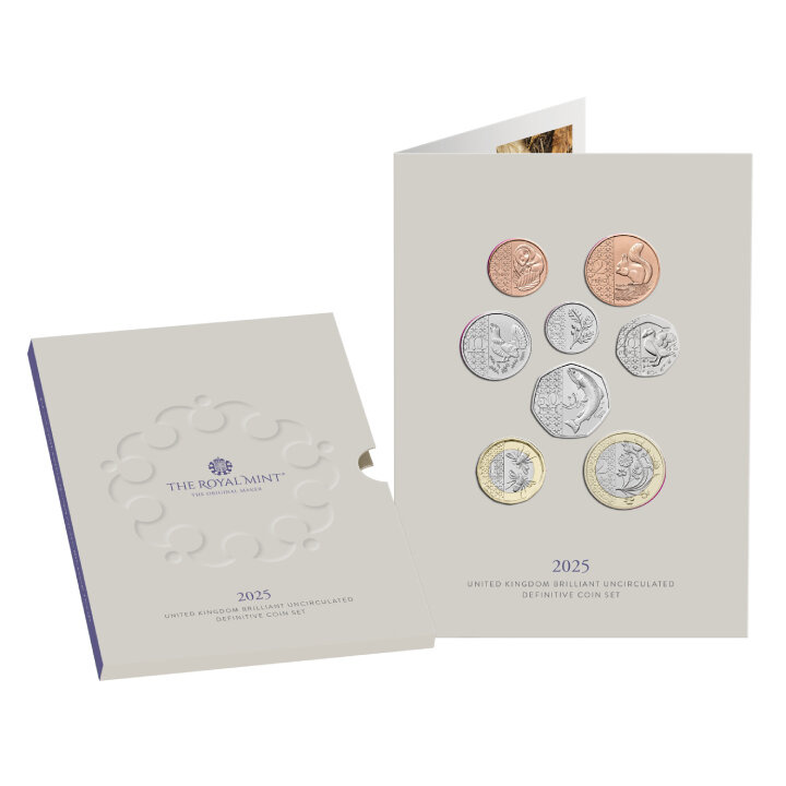 The 2025 United Kingdom Brilliant Uncirculated Definitive 8 Coins Coin Set