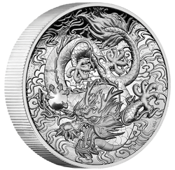 Chinese Myths and Legends: Dragon 2 uncje Srebra 2021 Proof High Relief