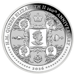 Srebrna Moneta Perth Mint: H.M. Queen Elizabeth II 100th Anniversary 1 uncja Srebra 2026 Proof