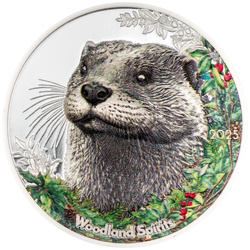 Mongolsko: Woodland Spirits – Vydra kolorovaná 1 oz Stříbro 2025 Proof 