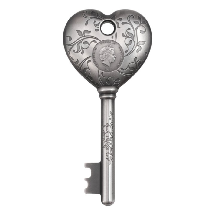 Cook Islands: Key to my Heart 1 uncja Srebra 2022 Ultra High Relief Antiqued Coin