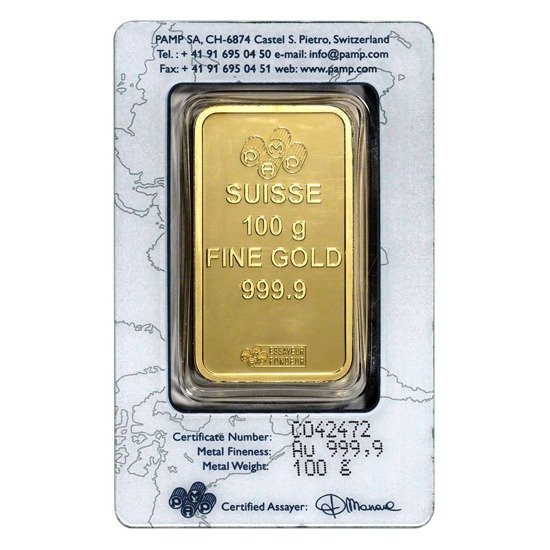 Lingote de Oro de 100 gramos Pamp Suisse Certipack
