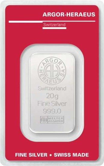 20 gram Bar Silver Argor - Heraeus