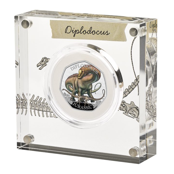 Dinosaurs: Iconic Specimens - Diplodocus 50p coloured Silber 2024 Proof