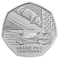 Moneta in cupronichel 100 anni del Grand Prix di Gran Bretagna 50 pence 2026