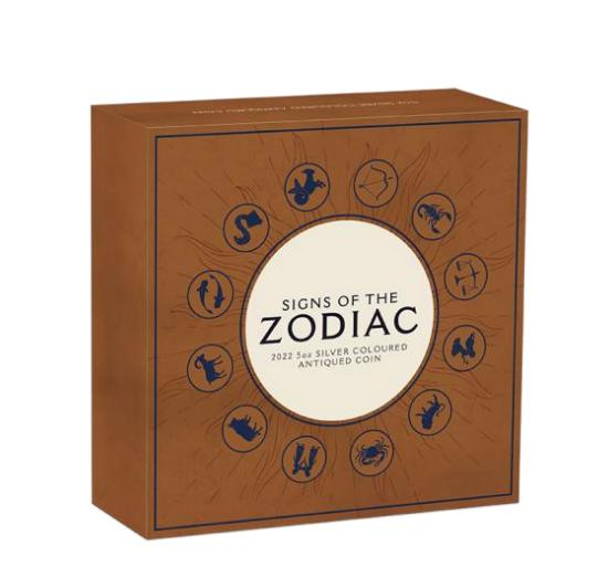 Tuvalu: Signos del Zodiaco coloreada 5 oz Plata 2022 Moneda Antigua